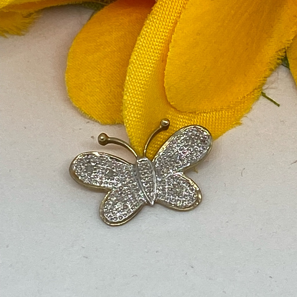 10k Two Tone With 005 Ct Diamond Butterfly Charm 12x19 Mm